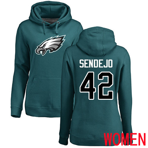 Women Philadelphia Eagles 42 Andrew Sendejo Green Name and Number Logo NFL Pullover Hoodie Sweatshirts